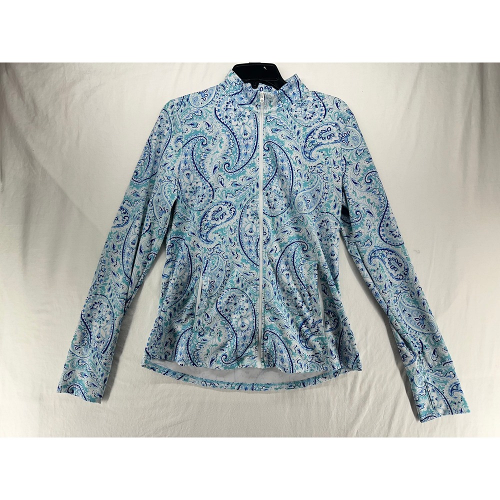Sigrid Olsen Golf & Tennis Womens Large Blue Paisley Full Zip Jacket Lightweight